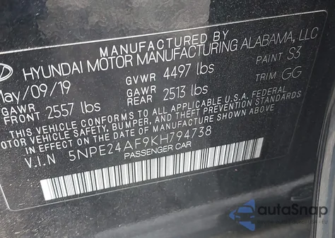 2019 Hyundai Sonata Se from USA, damaged, VIN 5NPE24AF9KH794738